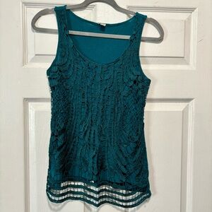 Teal Crochet Lace Sleeveless Top Tank Top